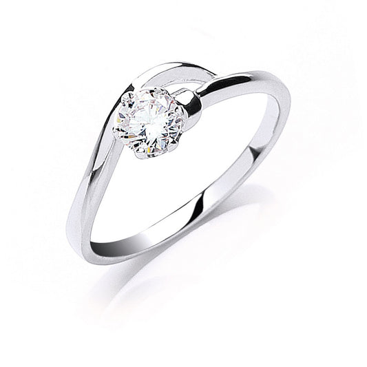 Silver Claw Set Cubic Zirconia Solitaire Ring
