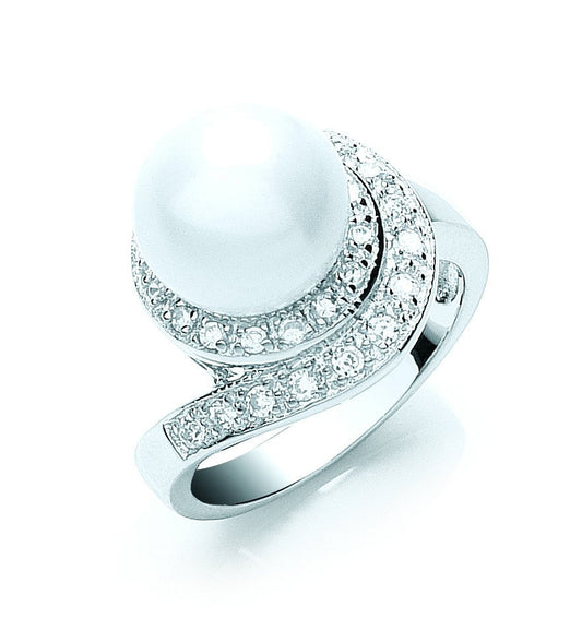 Silver Cubic Zirconia & Pearl Ring
