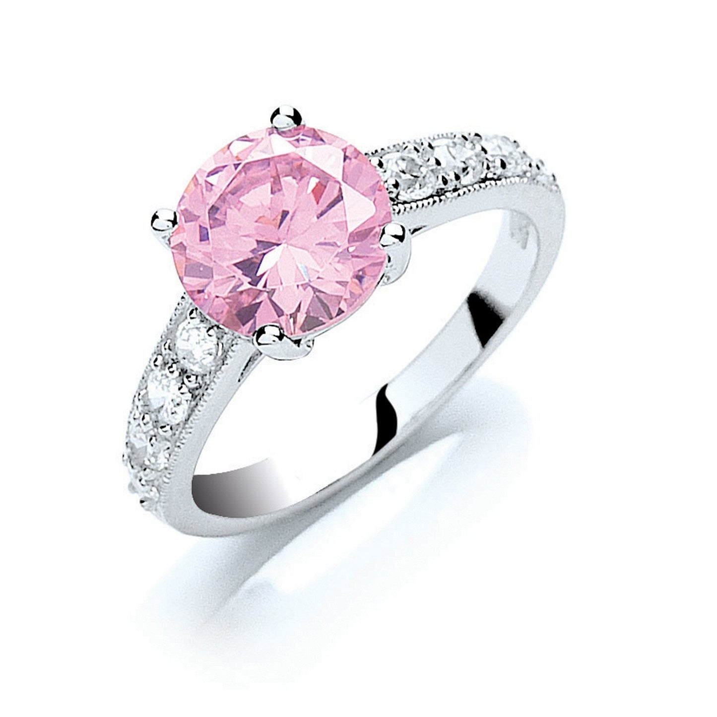 Silver Claw Set Pink Cubic Zirconia Solitaire Ring