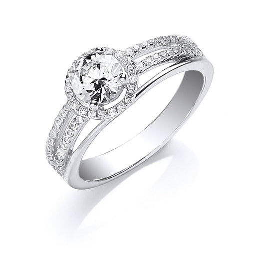 Silver S/s With Cubic Zirconia On Shoulders Ring