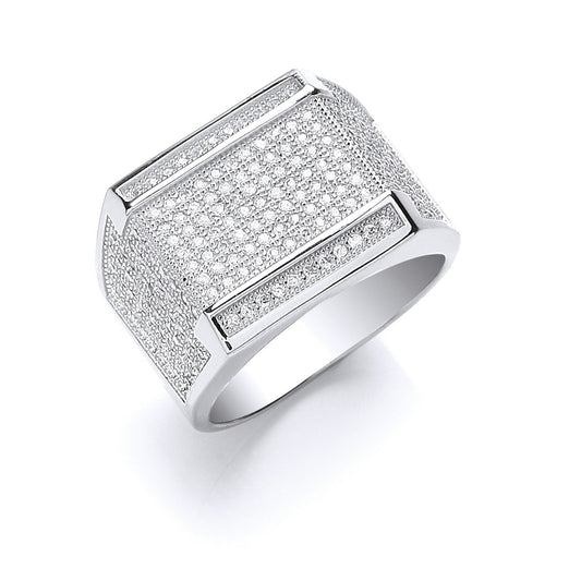 Silver Micro Pave' Cubic Zirconia Gents Ring