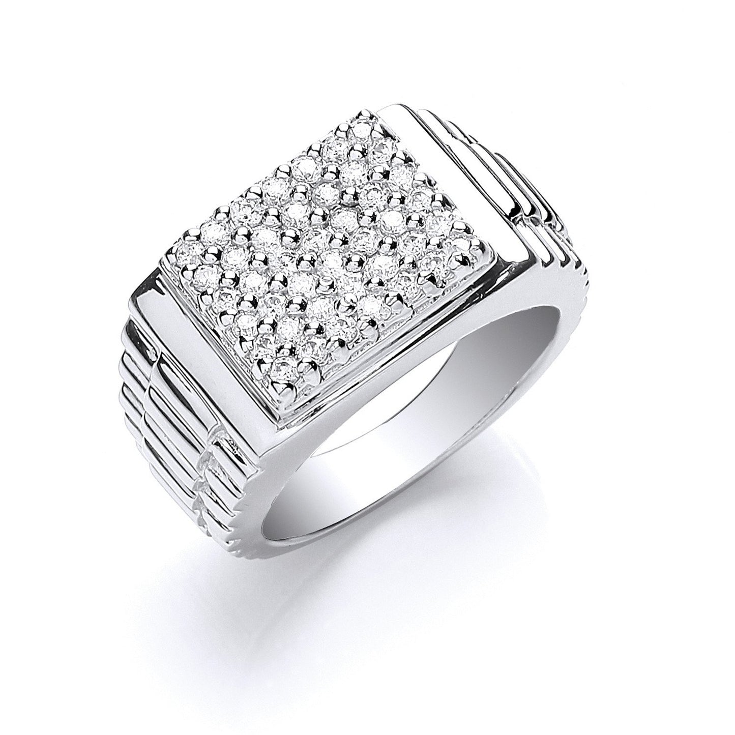 Silver Gents Square Top Cubic Zirconia Ring