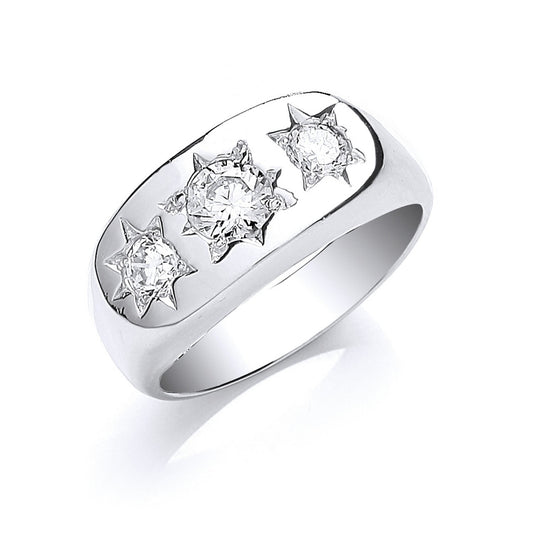Silver Gents 3 Stone Cubic Zirconia Ring