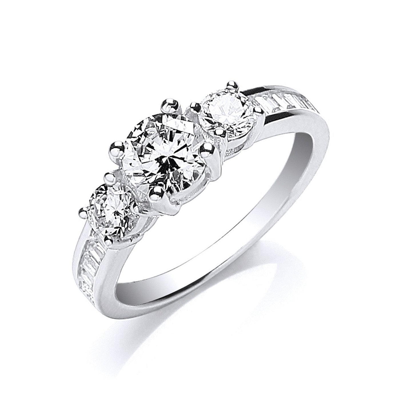 Silver Trilogy Rd. Brilliant With Baguettes On Shoulder Ring