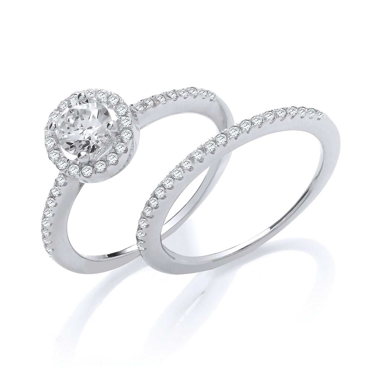 Silver Bridal Set Halo Solitaire With Half Et Cubic Zirconia