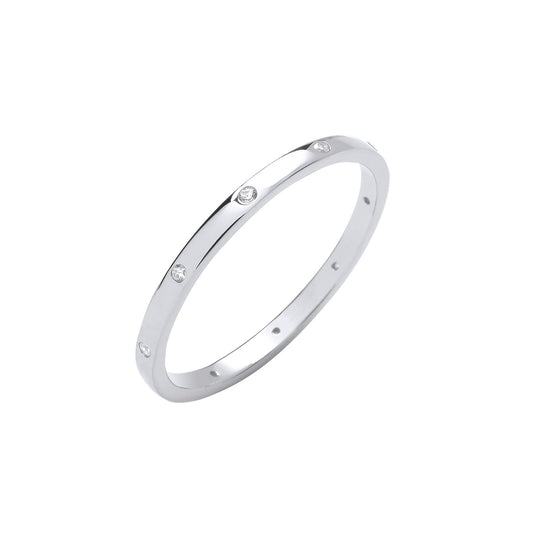 Silver Cubic Zirconias Court Shape 2mm Wedding Band