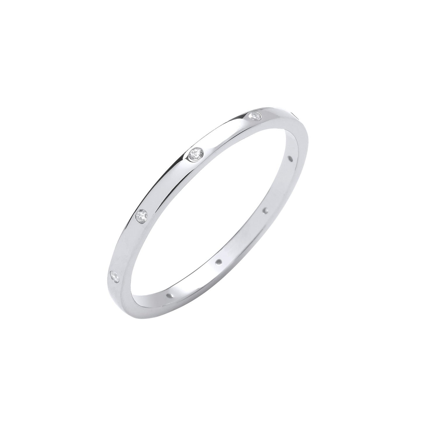 Silver Cubic Zirconias Court Shape 2mm Wedding Band