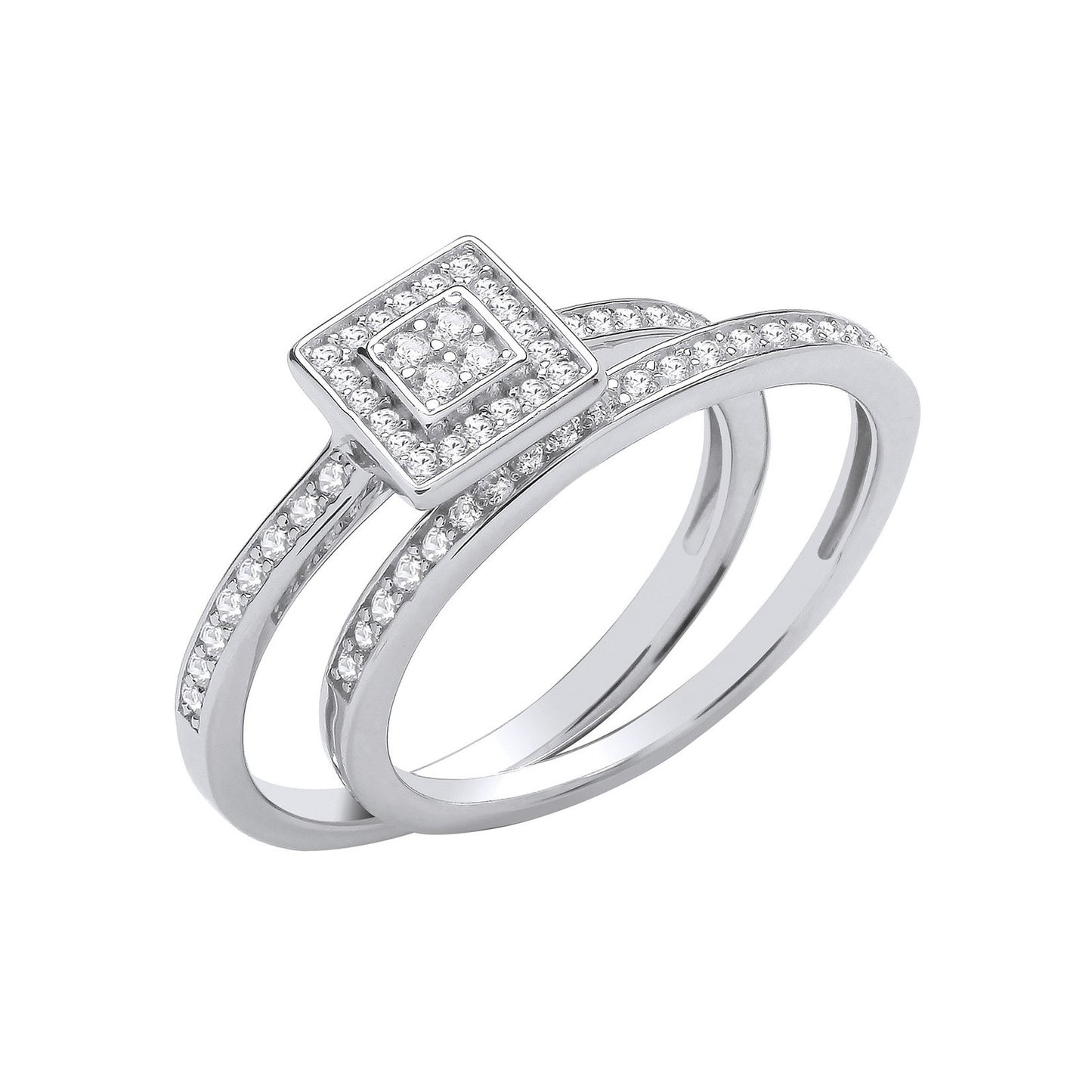 Silver Bridal Set Round Cubic Zirconias Half Et Rings