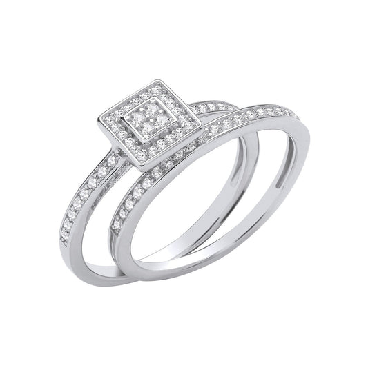 Silver Bridal Set Round Cubic Zirconias Half Et Rings