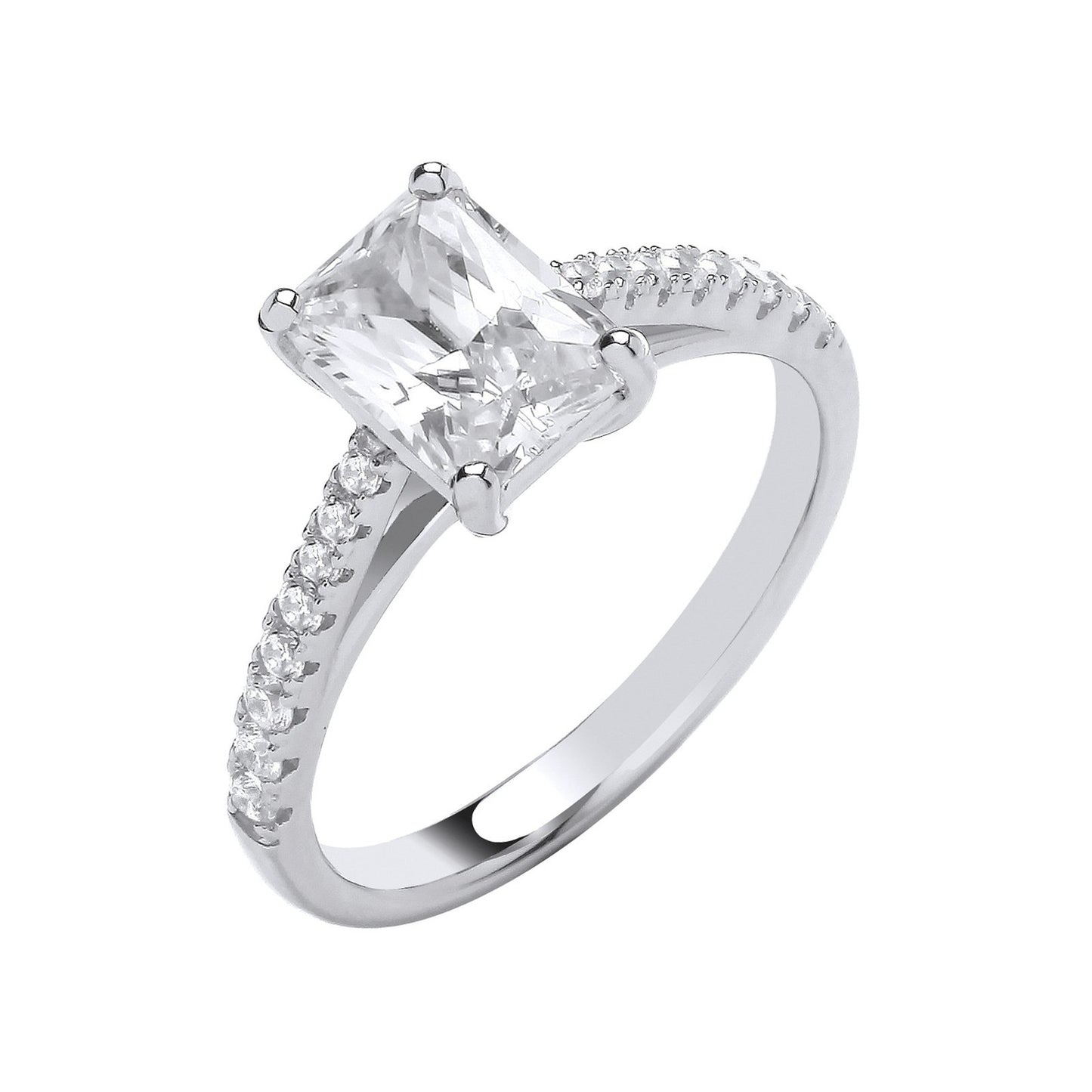 Silver Emerald Cubic Zirconia Solitaire Ring