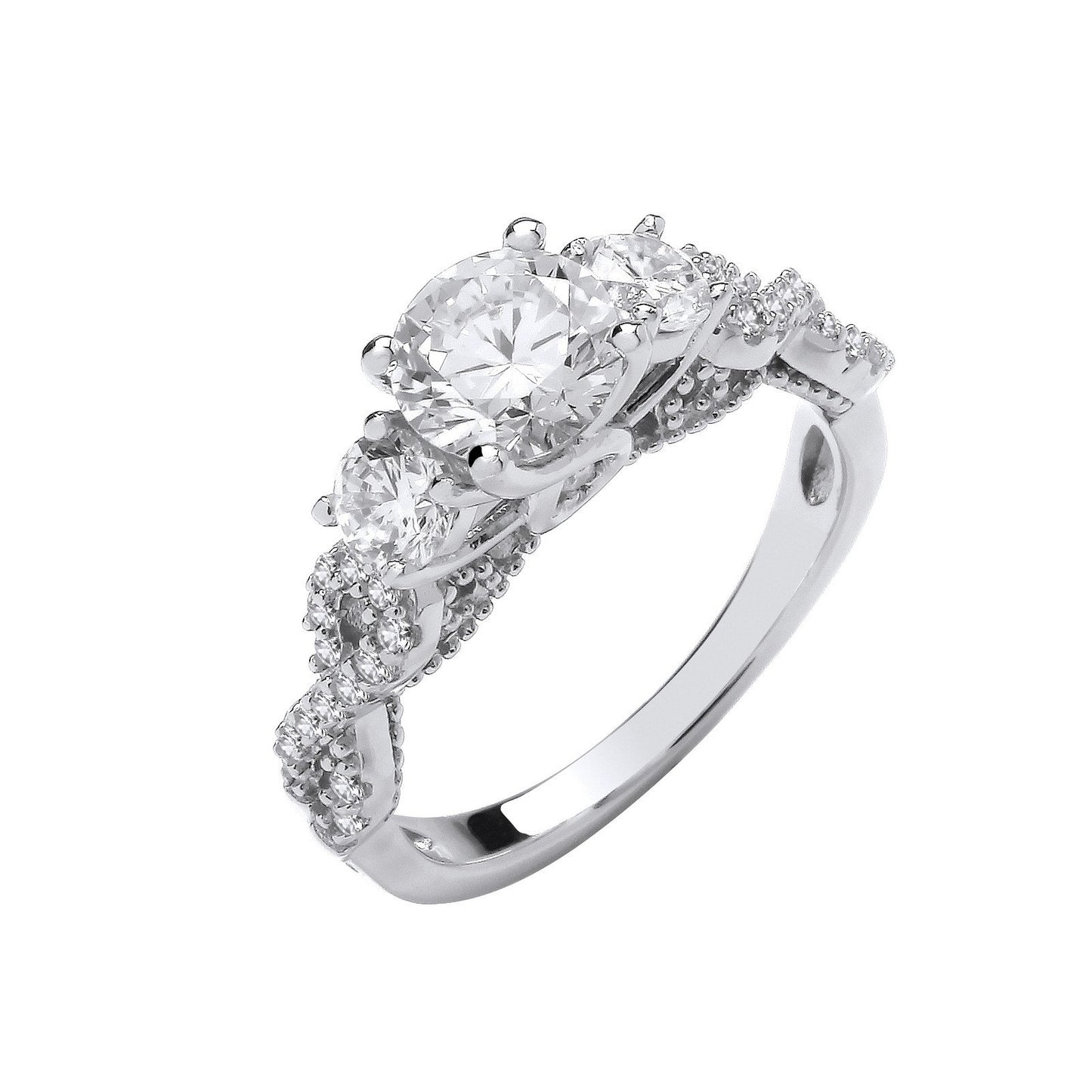 Silver High Setting Trilogy With Infinity Sides Ring