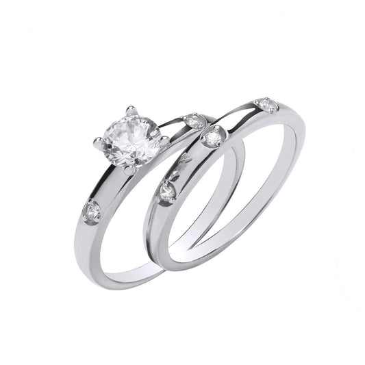 Silver Bridal Set S/s Round Cubic Zirconias Half Et Rings
