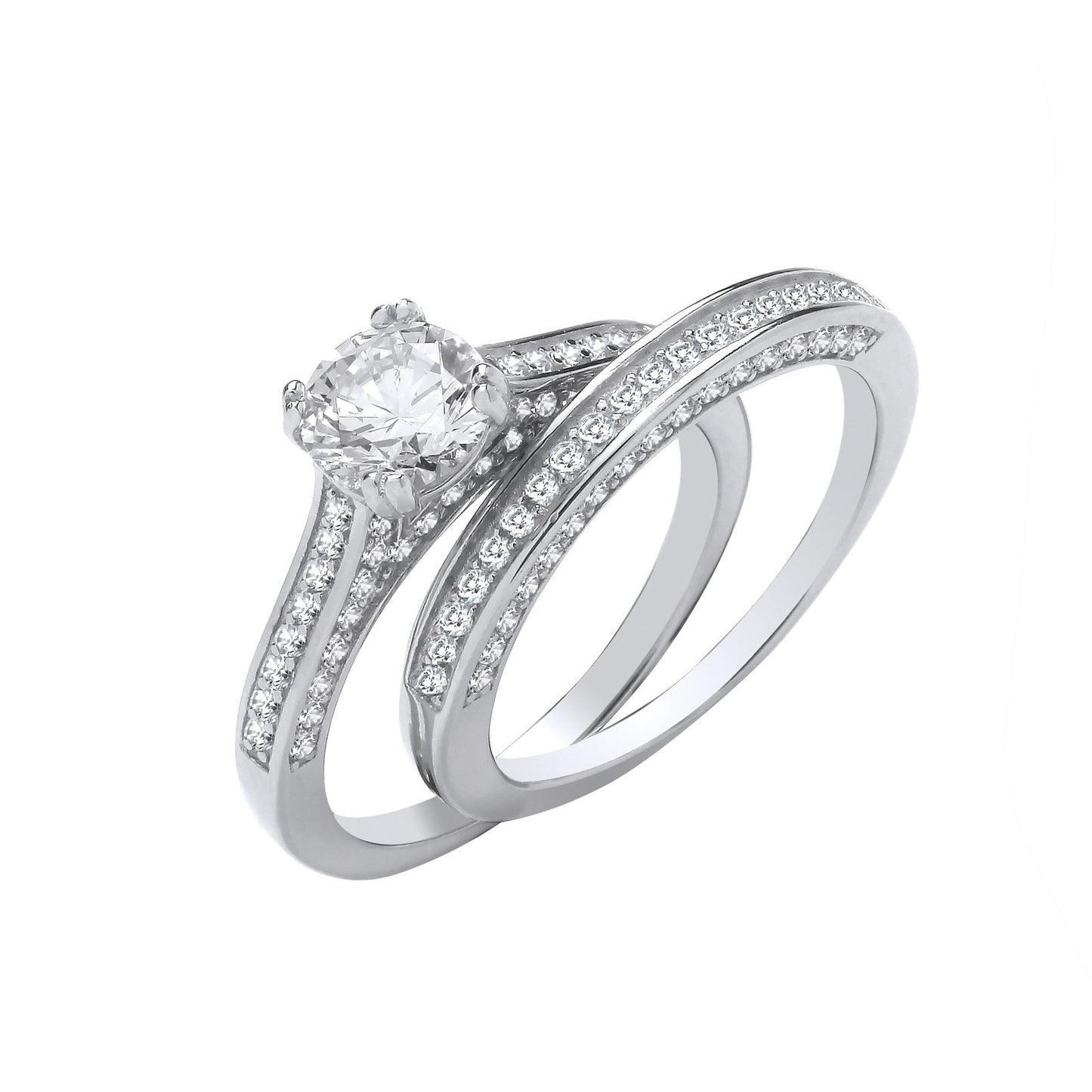 Silver Bridal Set S/s & Shoulder Cubic Zirconias Half Et Rings