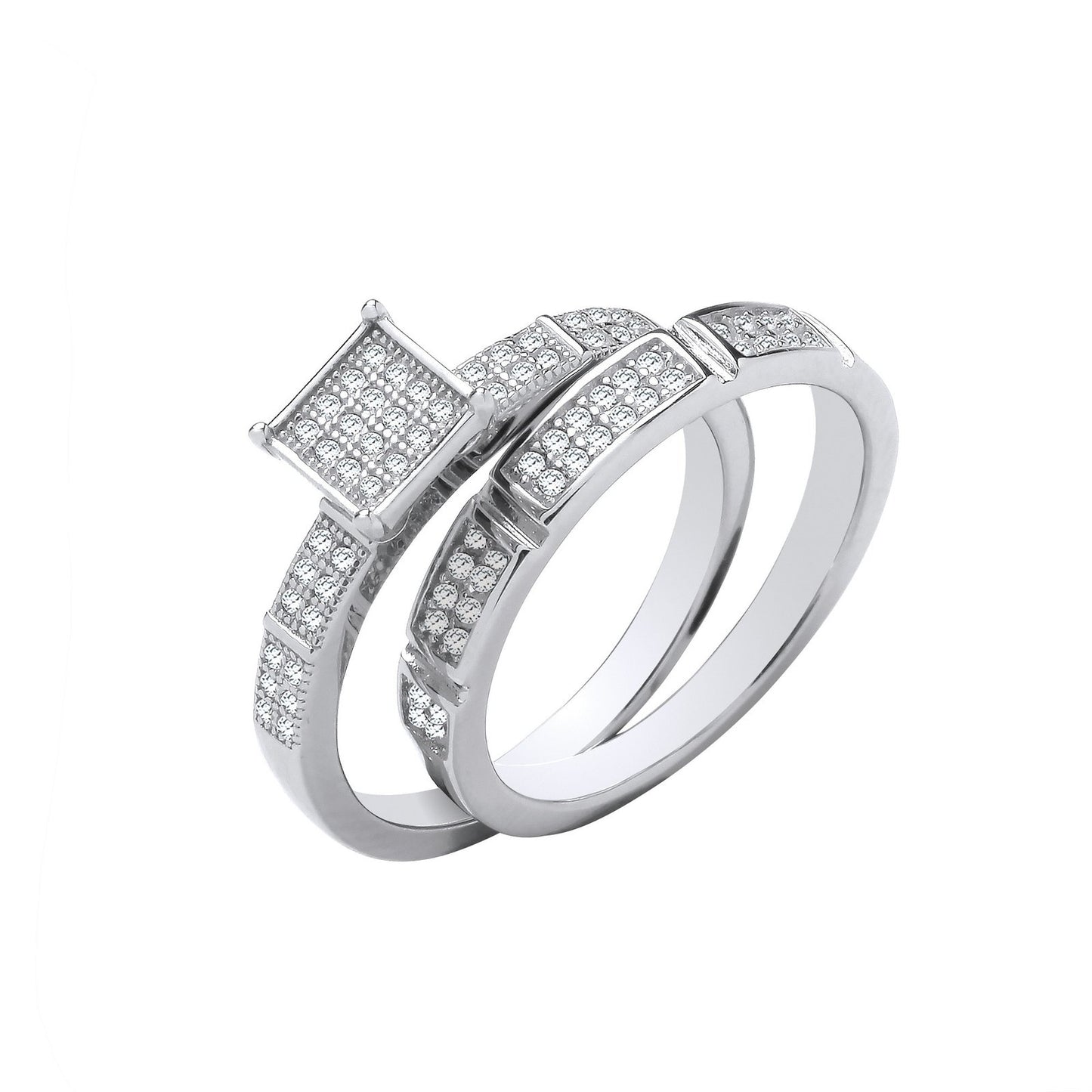 Silver Bridal Set Square Top Cubic Zirconia Half Et Rings