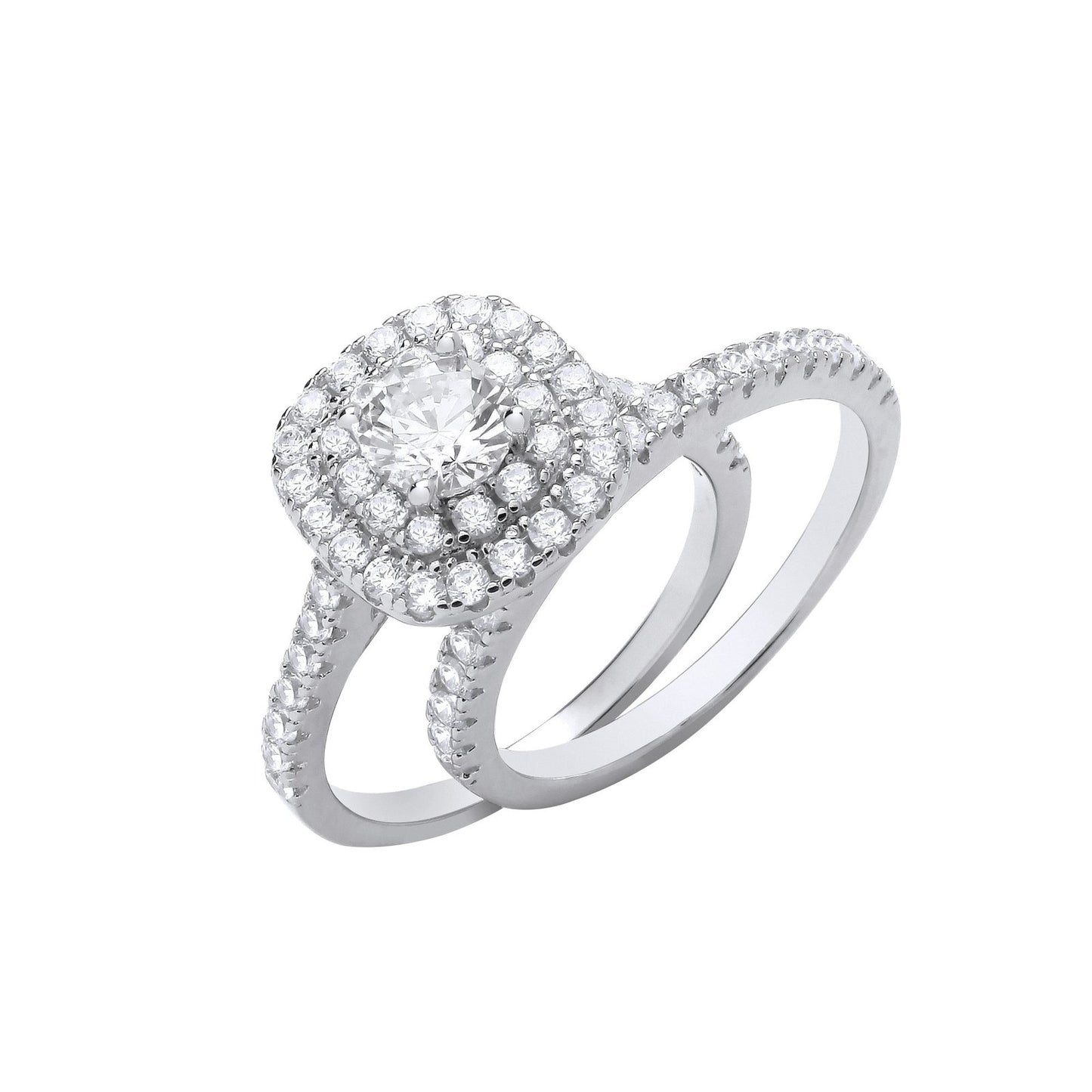Silver Bridal Cushion Style Set Round Cubic Zirconia Centre