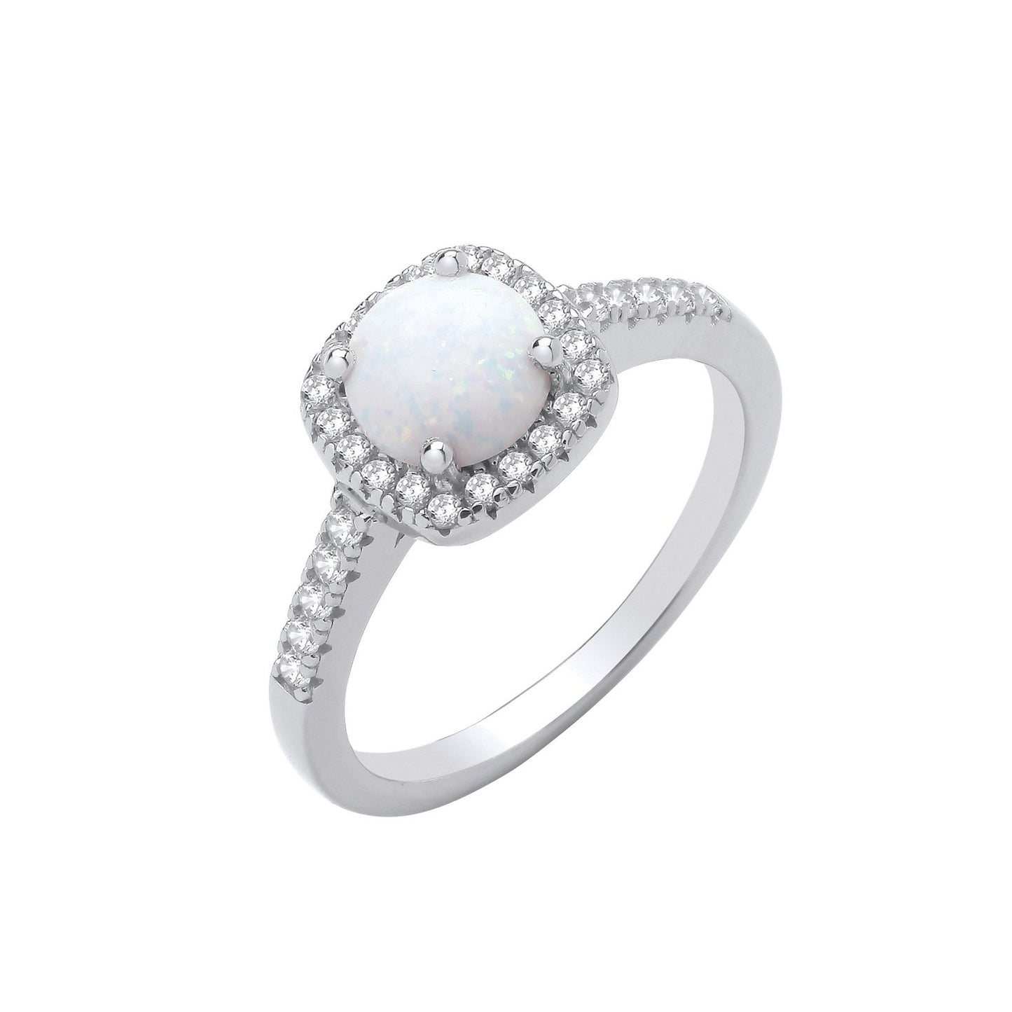 Silver Opal & Cubic Zirconia Halo Style Ring