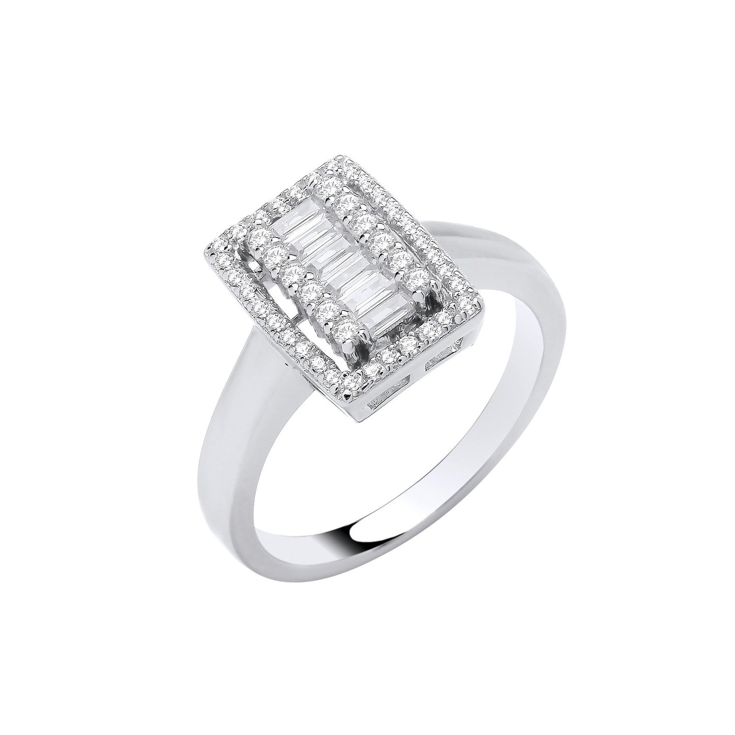 Silver Emerald Halo Style Cubic Zirconias Ring