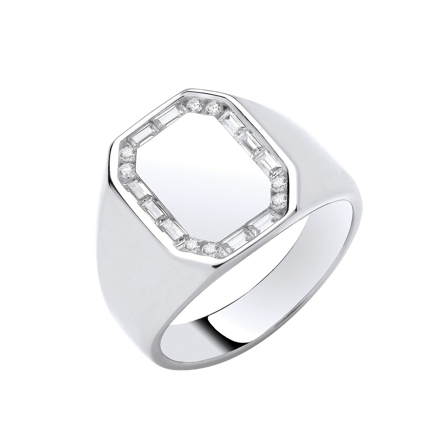 Silver Cubic Zirconias Signet Gents Ring