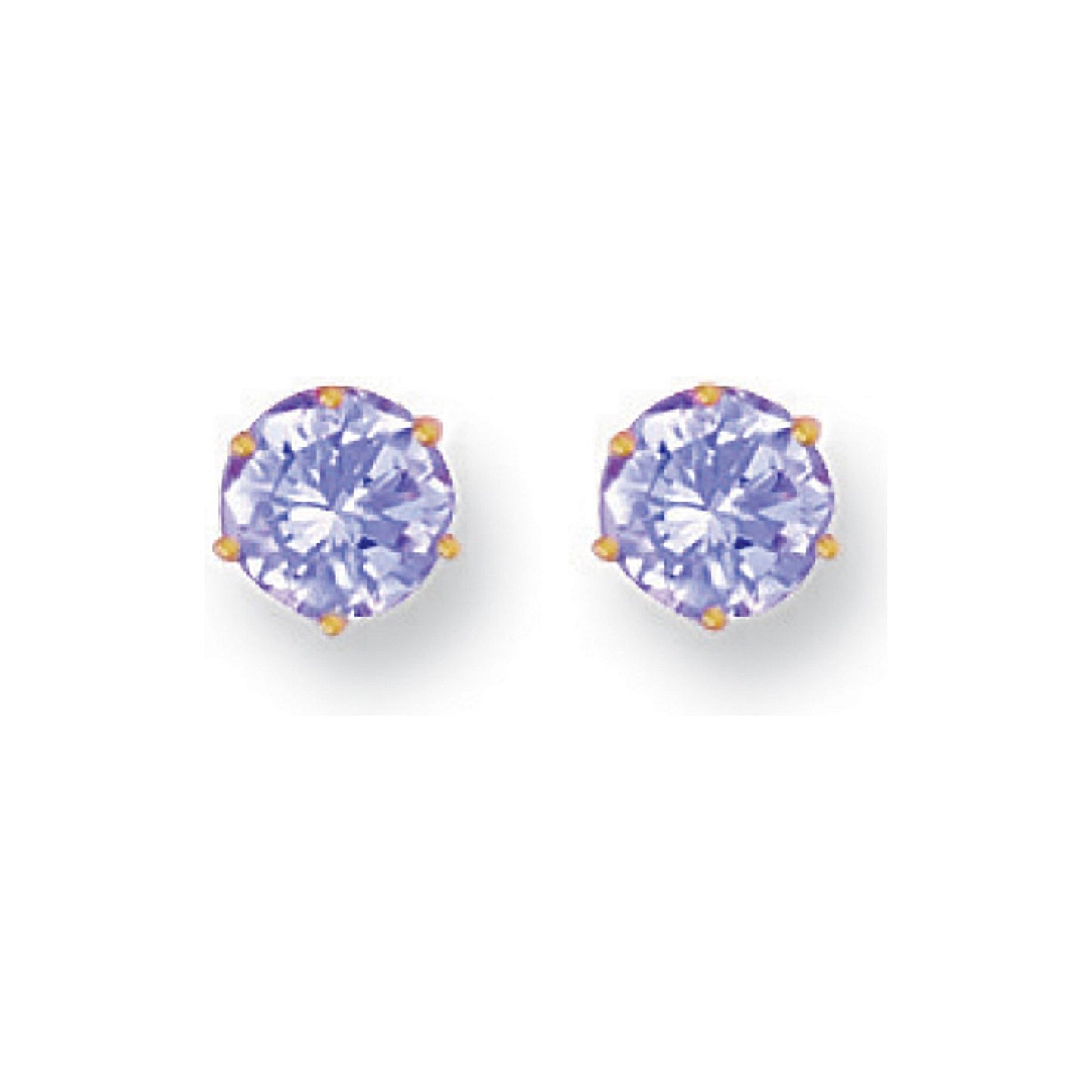 Yellow Gold 6mm Claw Set Lavander Cubic Zirconia Studs