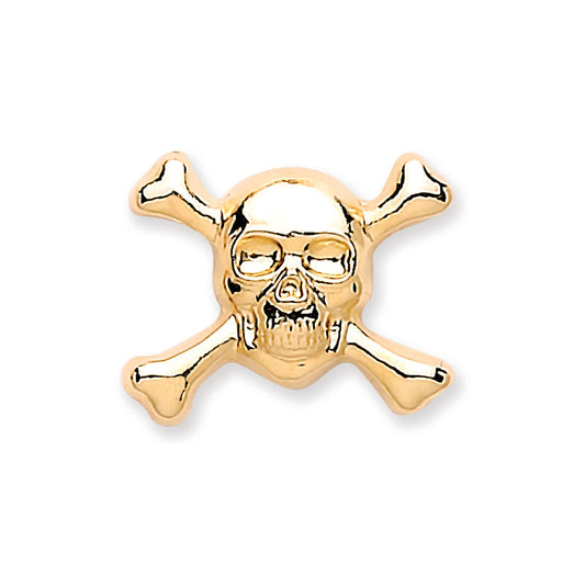 9ct Yellow Gold Skull & Crossbones Single Stud For Men