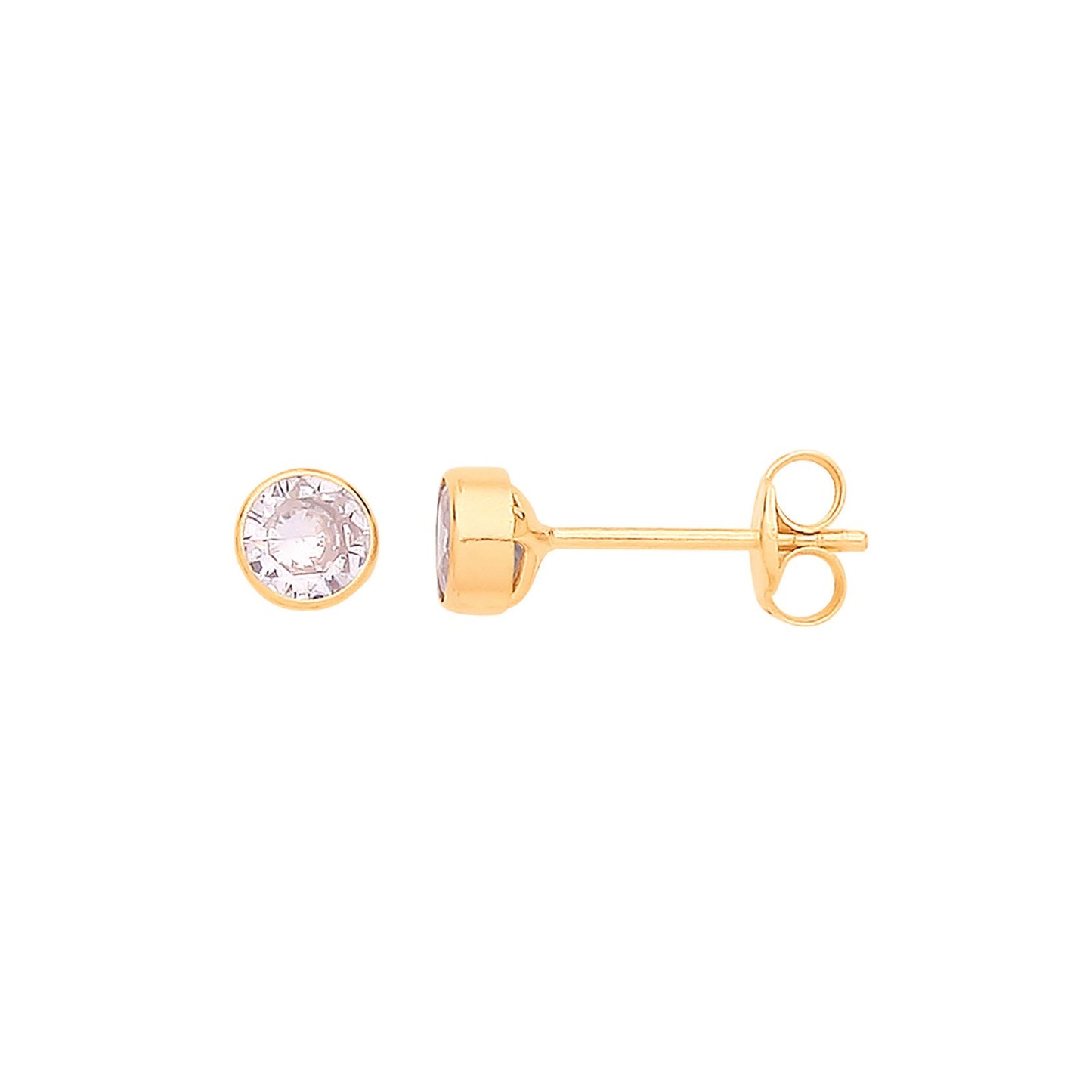 9ct Yellow Gold 4mm Rubover Set Clear Cubic Zirconia Studs
