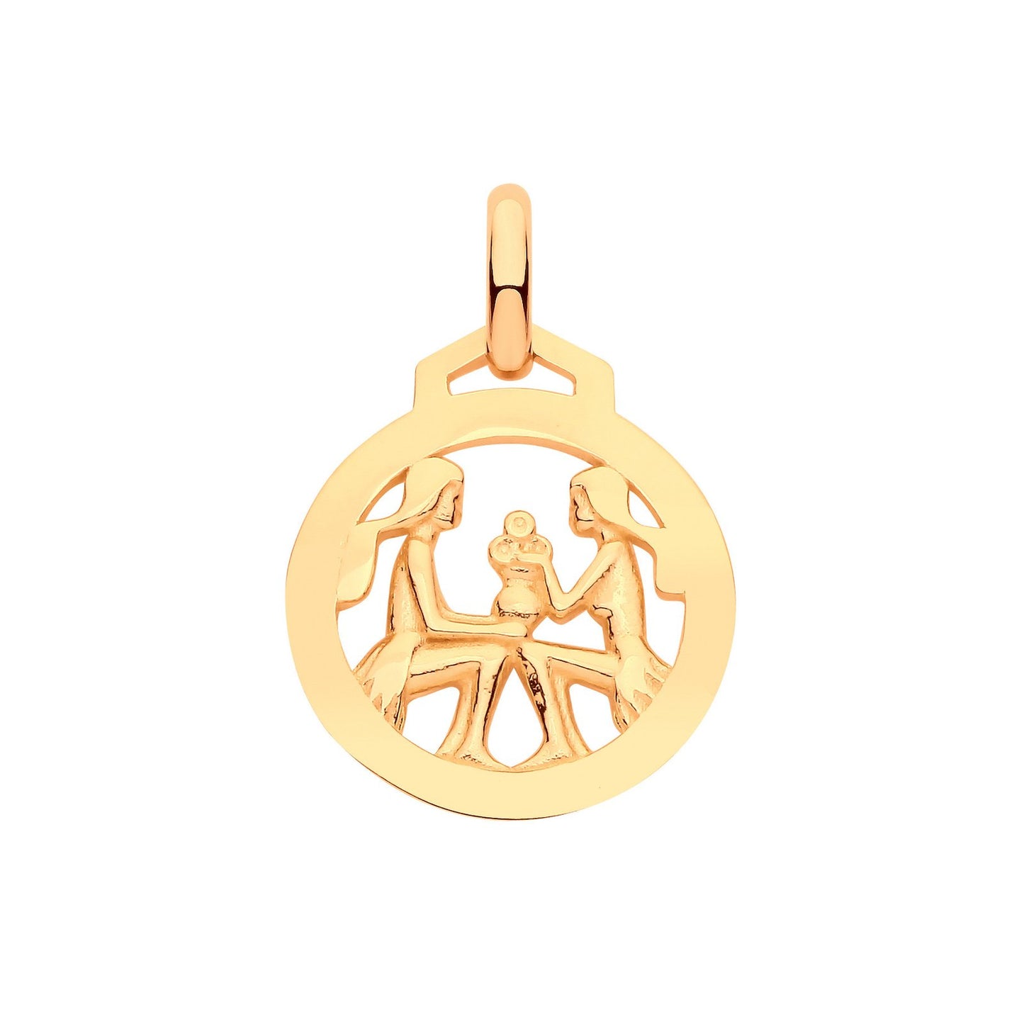 Yellow Gold Round Zodiac Pendant Gemini