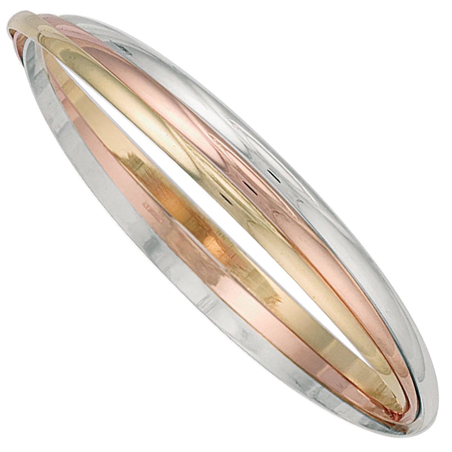 Yellow White & Rose Gold 3mm Russian Wedding Bangle