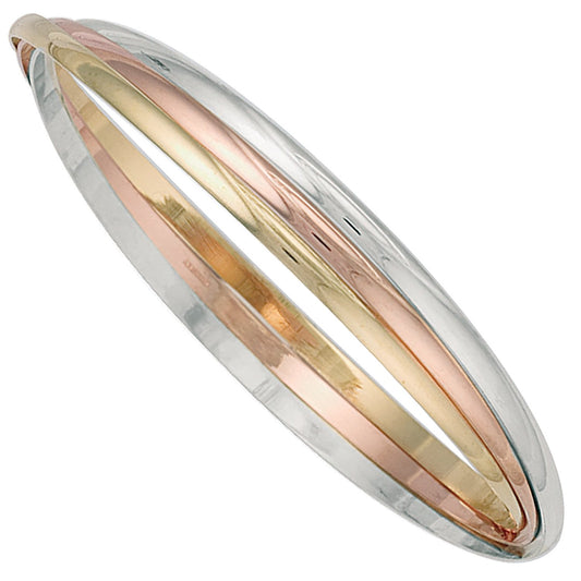 Yellow White & Rose Gold 3mm Russian Wedding Bangle