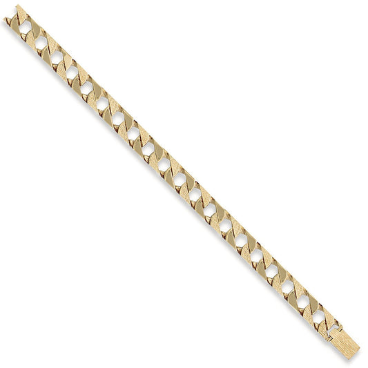Yellow Gold 12mm Plain & Bark Casted Curb Bracelet