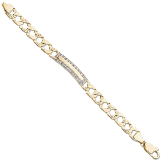 Yellow Gold Plain & Bark Casted Curb Baby Id Bracelet