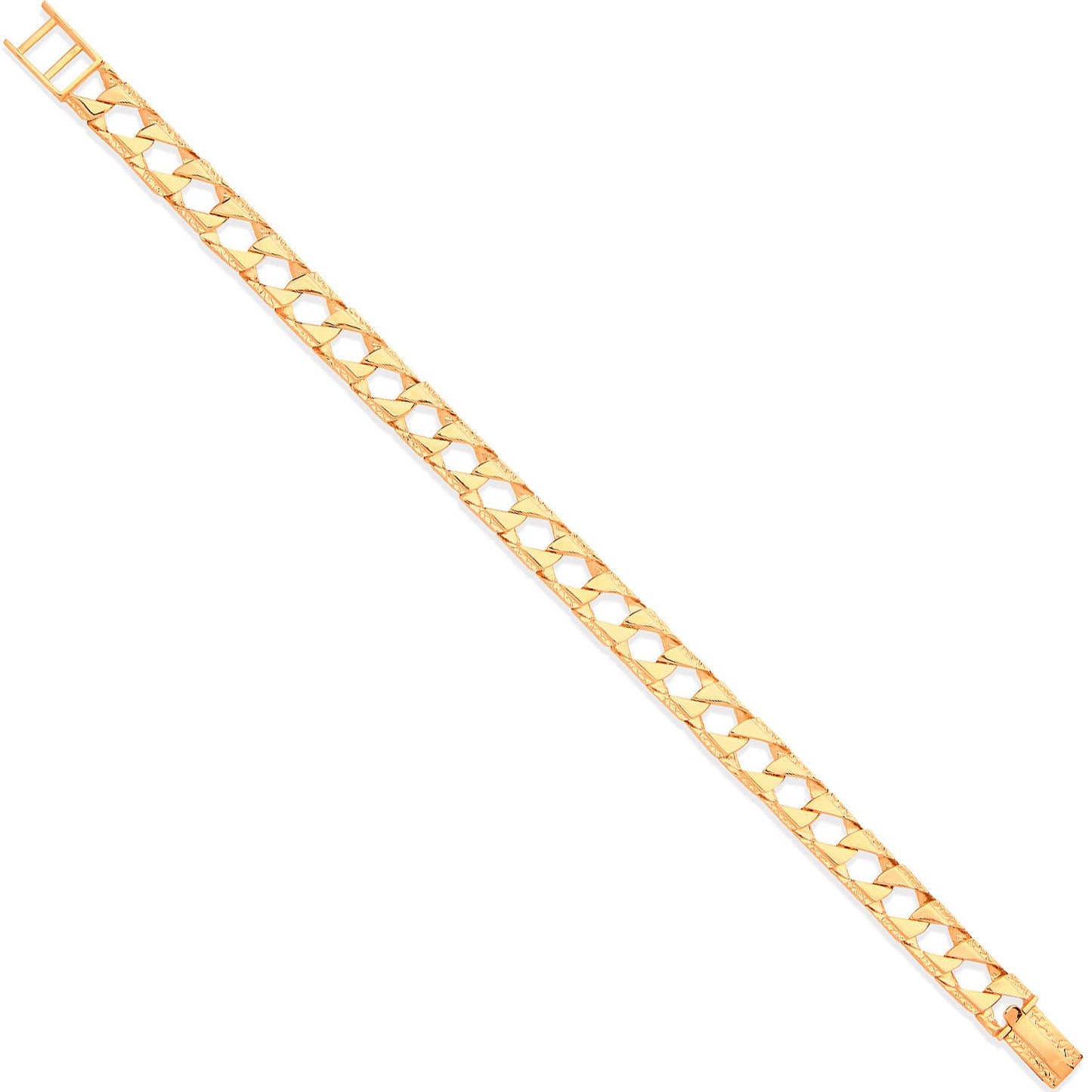 Yellow Gold 9mm Casted Grain Edge Gents Bracelet