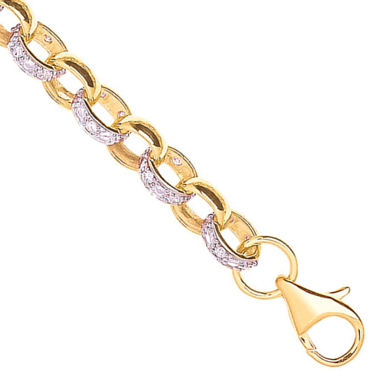 Yellow Gold 8.0mm Plain &  Cubic Zirconia Belcher 8.3mm Chain