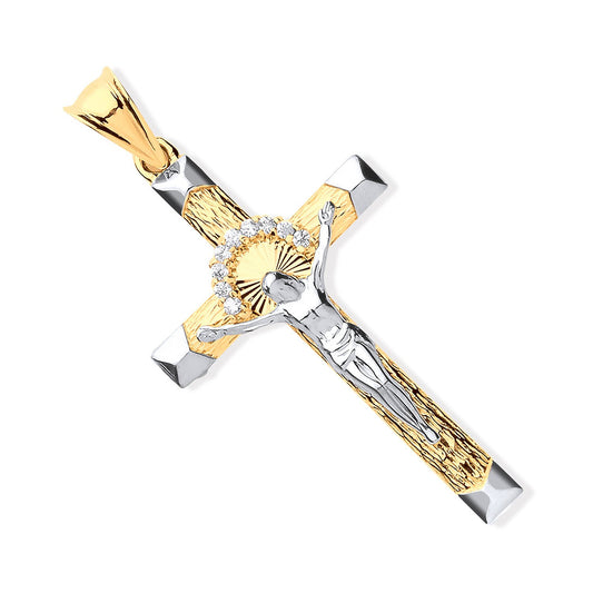 Yellow & White Gold Crucifix With Cubic Zirconias