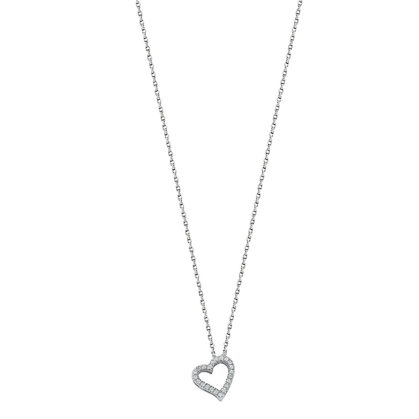9ct White Gold 0.13ct Diamond Heart Pendant With 18in/45cm Chain