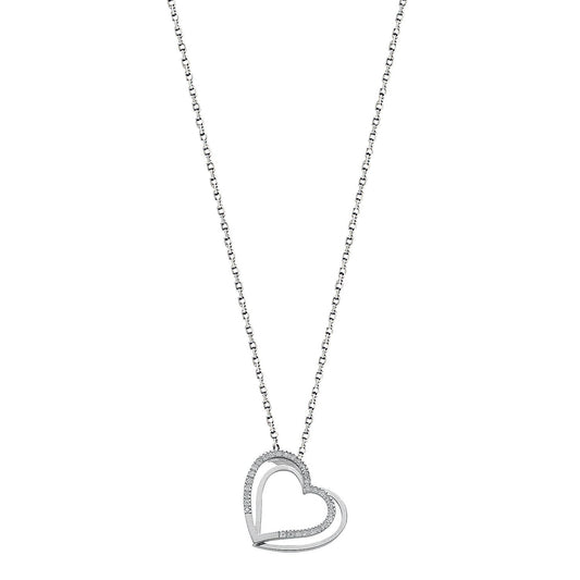 9ct White Gold 0.15ct Diamond Double Heart Pendant With 18in/45cm Chain