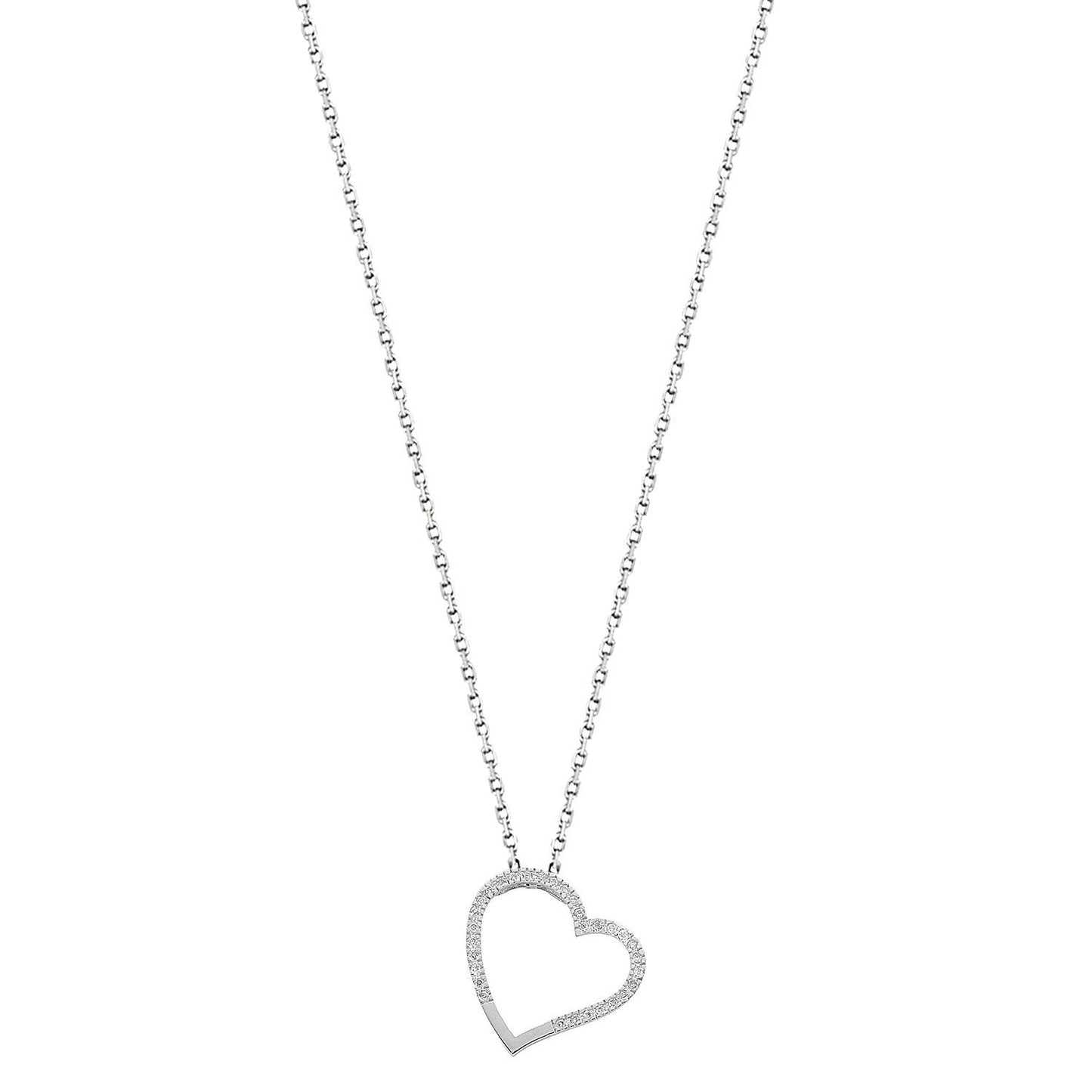9ct White Gold 0.12ct Diamond Heart Pendant With 18in/45cm Chain