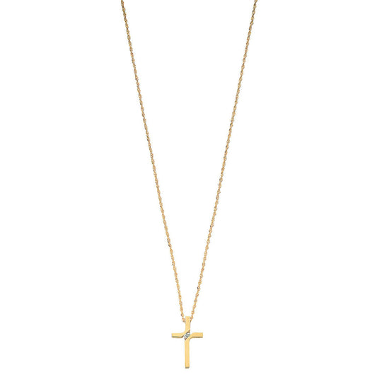9ct Yellow Gold 0.04ct Diamond Cross Pendant With 18in/45cm Chain