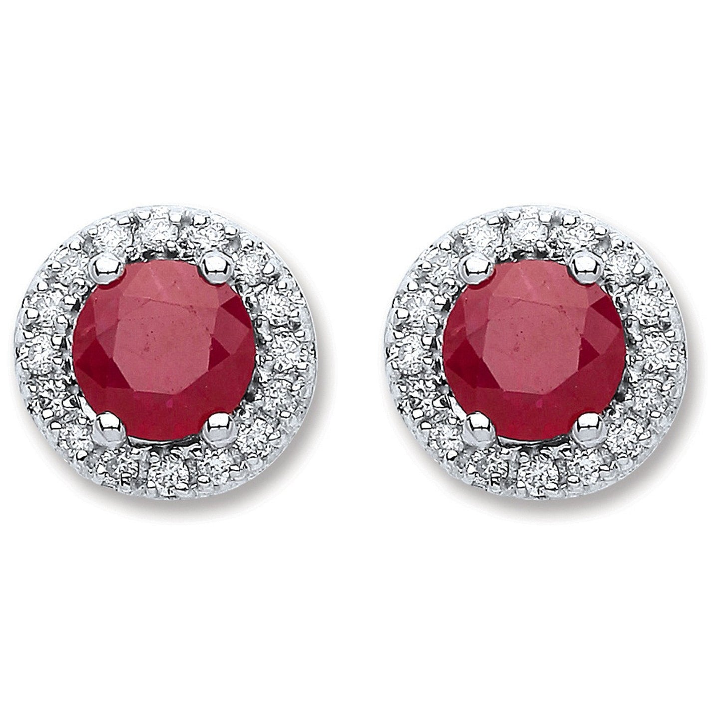 9ct White Gold 0.15ct Dia, 0.90ct  Round Ruby Stud Earrings