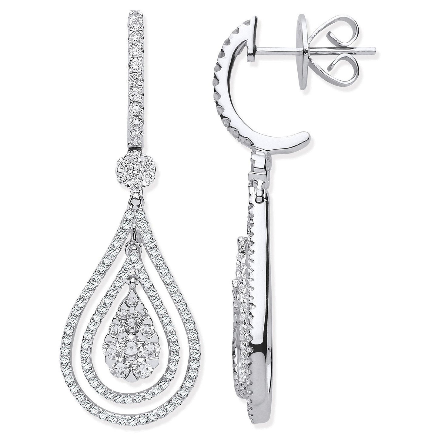 18ct White Gold 1.17ct Fancy Pear Shaped Grain Set Drop Earrings