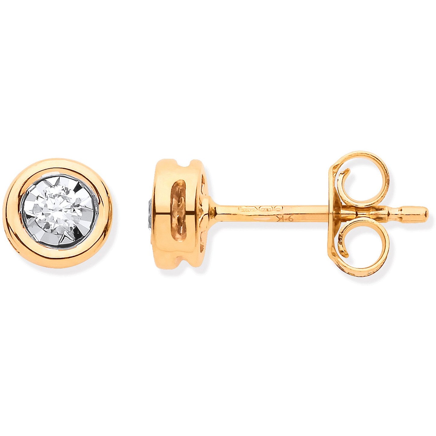 9ct Yellow Gold Rub-over Illusion Set 0.10ctw Diamond Studs