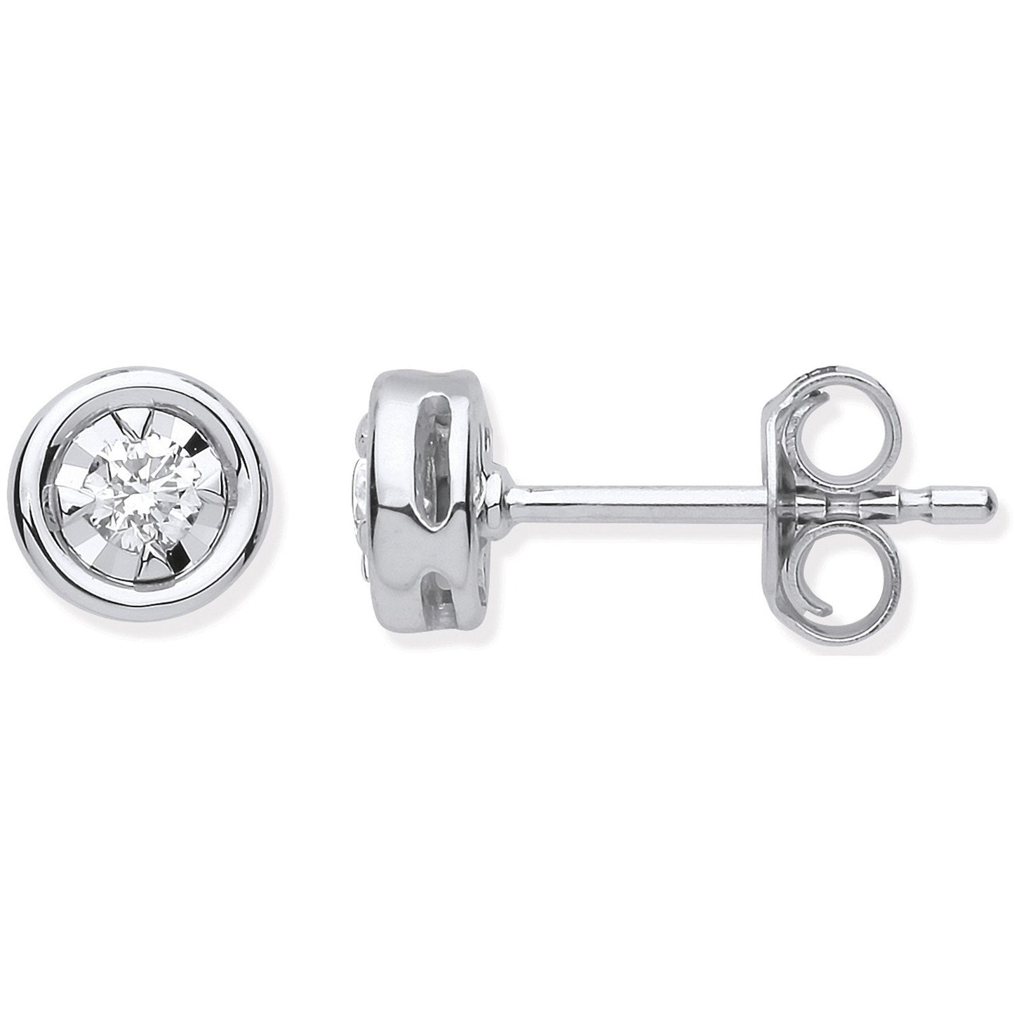 9ct White Gold Rub-over Illusion Set 0.15ctw Diamond Studs