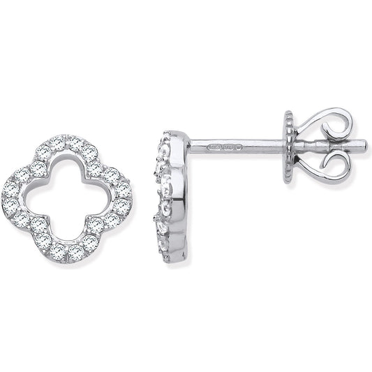 9ct White Gold 0.19ctw Four-leaf Clover Diamond Studs