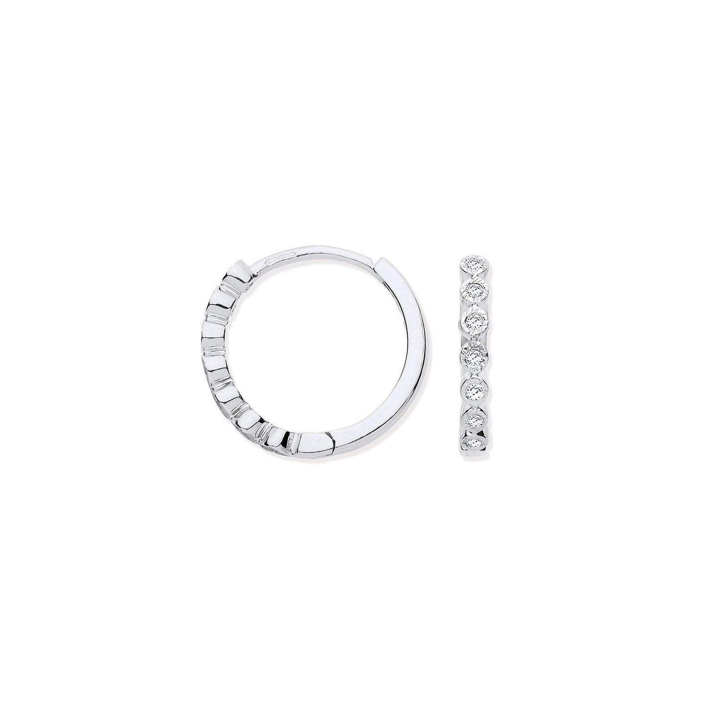 9ct White Gold Round 0.10ctw Diamond Hoops