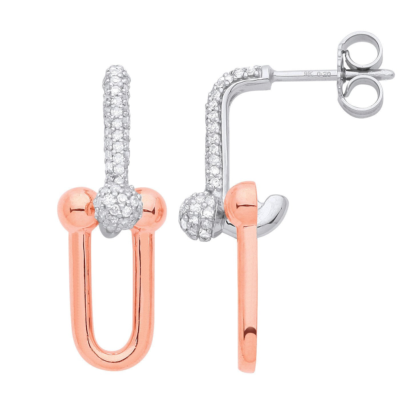 9ct White And Rose Gold Drop Earring 0.43ctw Diamonds
