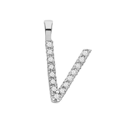 9ct White Gold 0.05ct Diamond V Initial