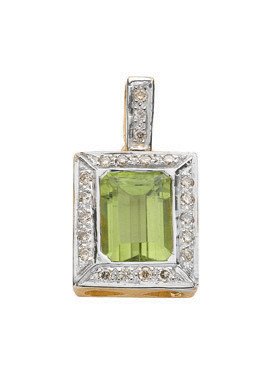 9ct Yellow/white Gold 0.16ct Diamond & 1.55ct Peridot Pendant