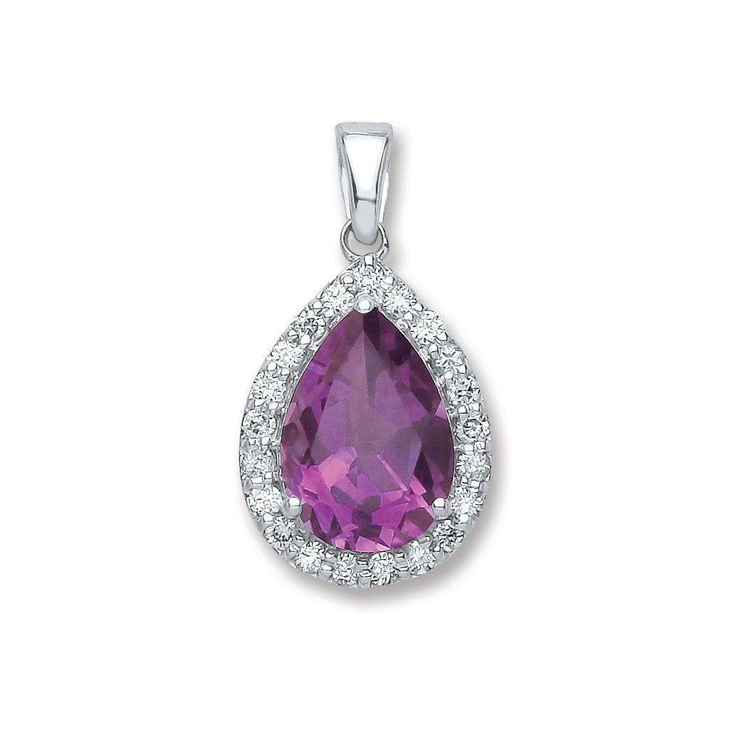 9ct White Gold 0.20ct Diamond 1.75ct Amthy.pear Shape Pendant
