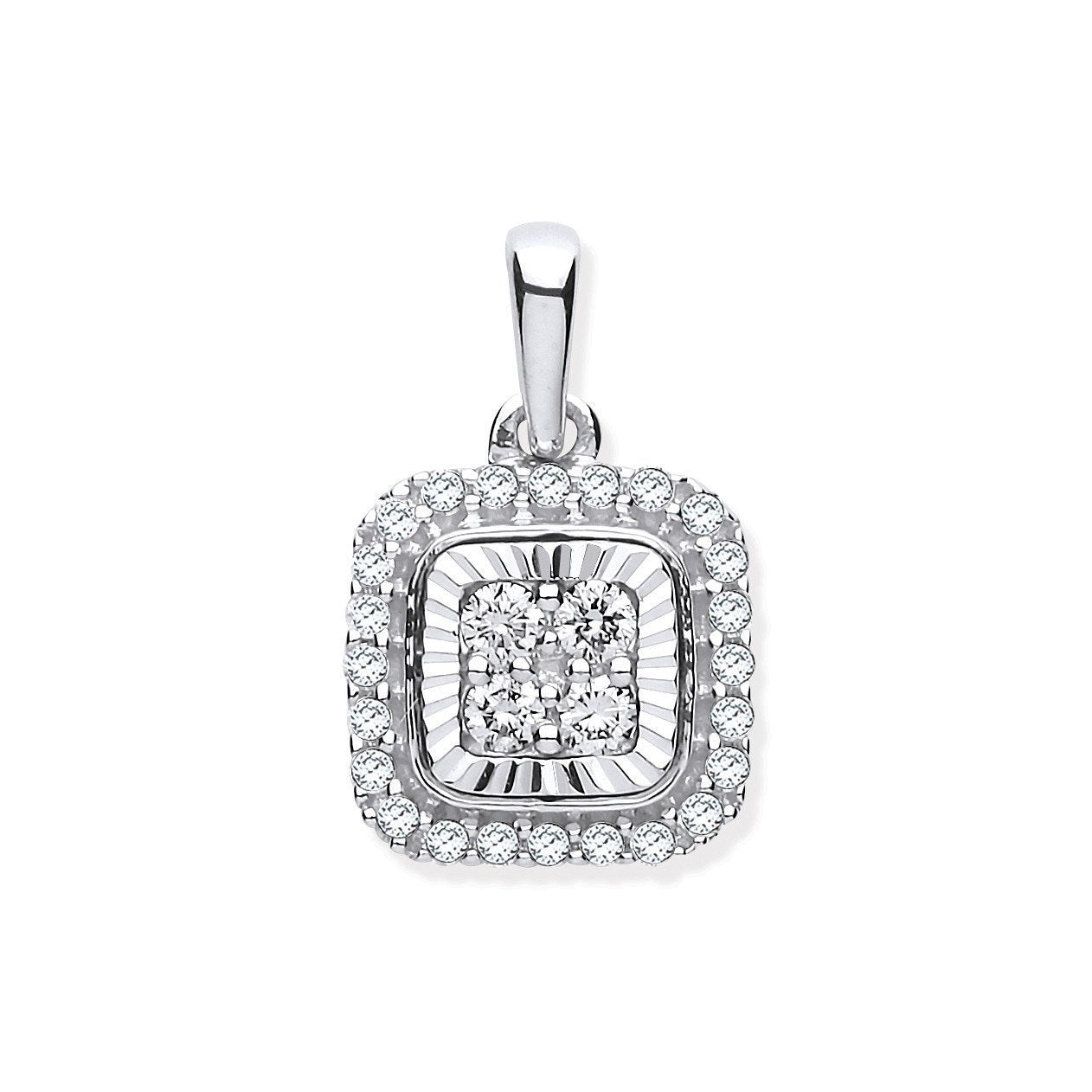 9ct White Gold D/c Bezel Square 0.25ctw Diamond Pendant