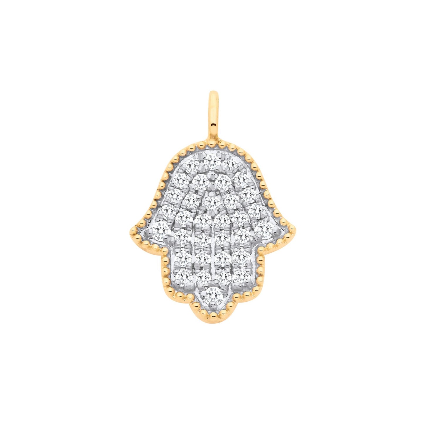9ct Yellow Gold Hamsa Pendant 0.30ctw