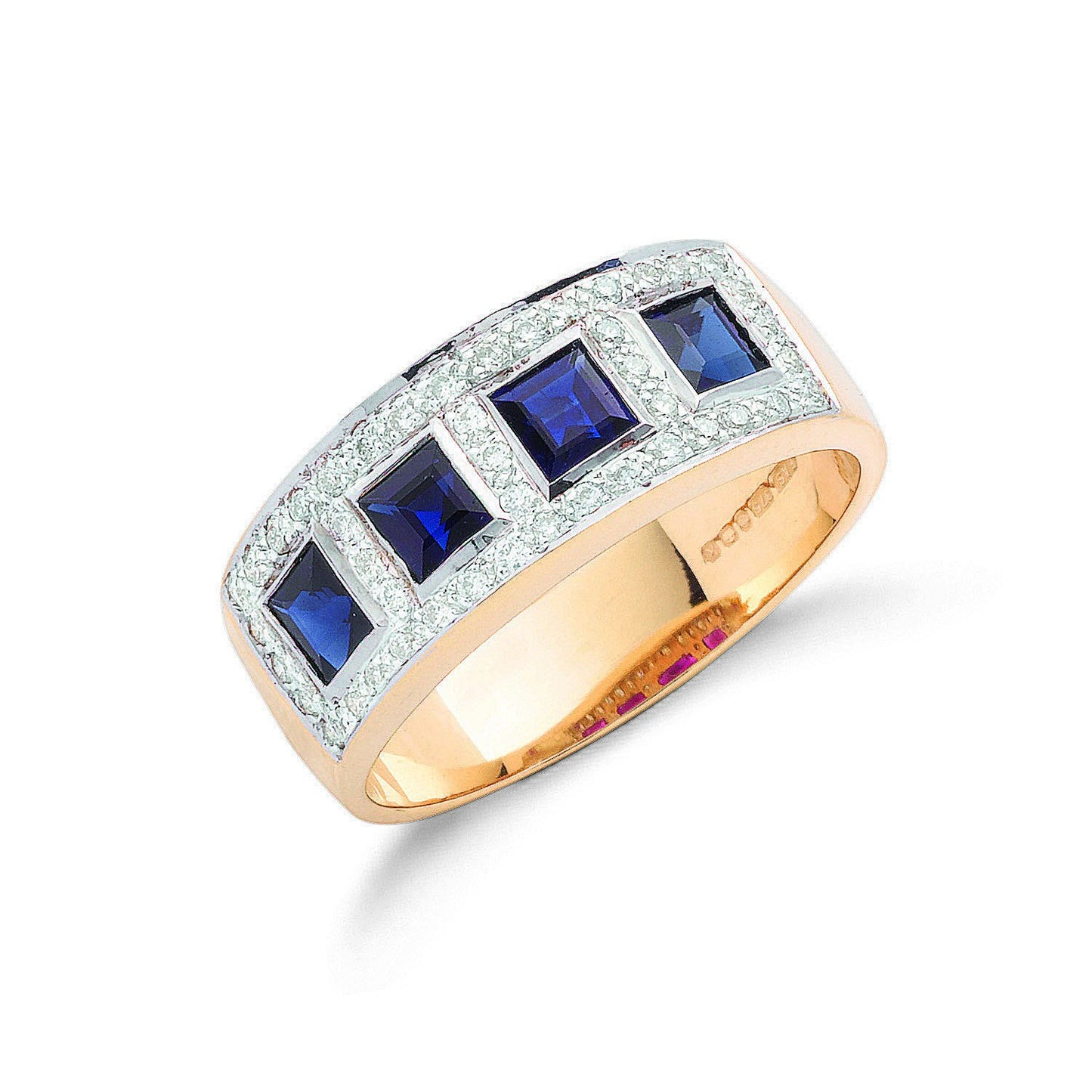 9ct Yellow Gold 0.22ctw Diamond & 0.60ctw Blue Sapphire Eternity Ring